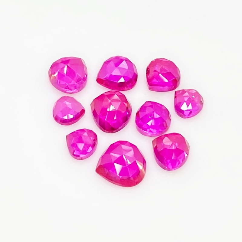  21.20 Carat Lab Ruby 6-9mm Rose Cut Heart Shape AAA Grade Cabochons Parcel - Total 10 Pcs.