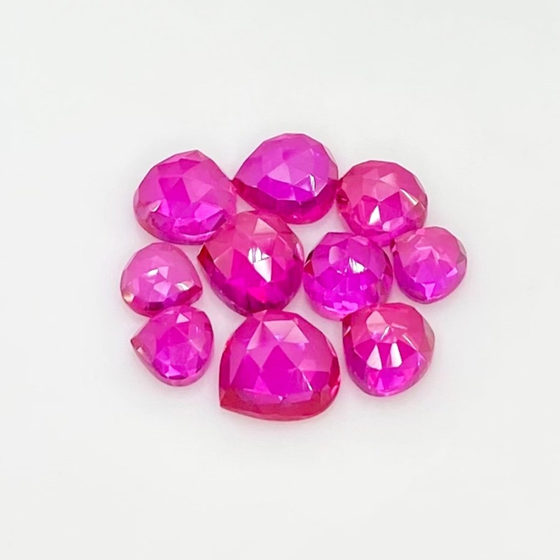  21.20 Carat Lab Ruby 6-9mm Rose Cut Heart Shape AAA Grade Cabochons Parcel - Total 10 Pcs.