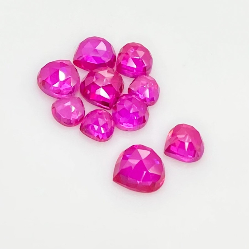  21.20 Carat Lab Ruby 6-9mm Rose Cut Heart Shape AAA Grade Cabochons Parcel - Total 10 Pcs.