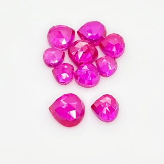  21.20 Carat Lab Ruby 6-9mm Rose Cut Heart Shape AAA Grade Cabochons Parcel - Total 10 Pcs.