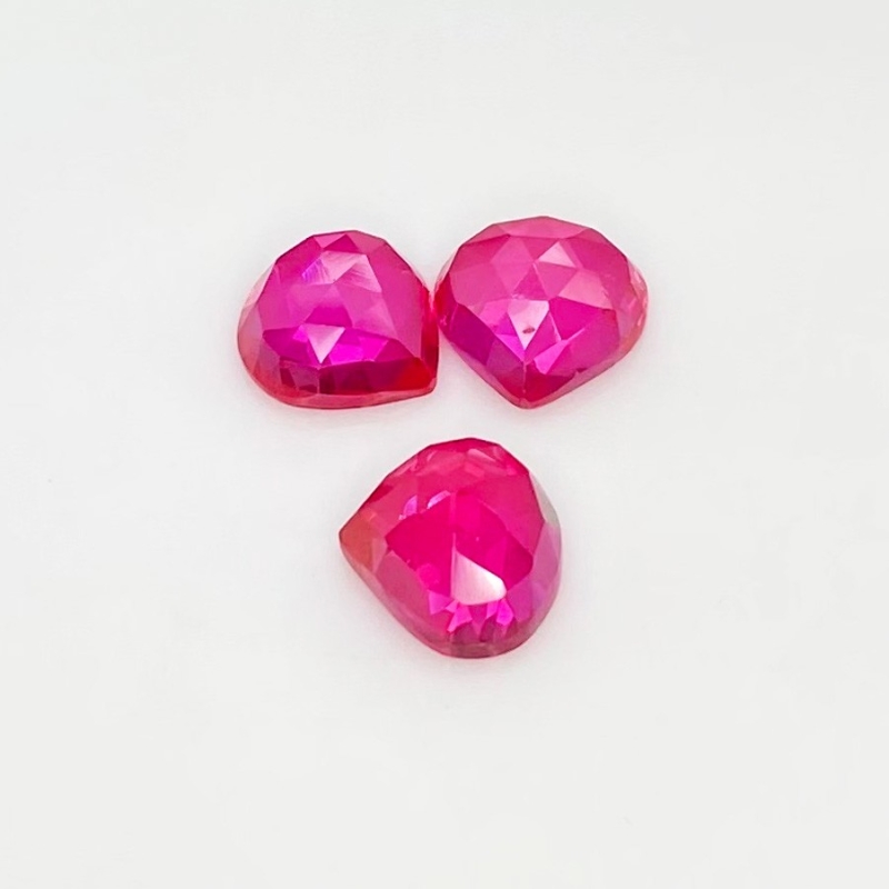  18.85 Carat Lab Ruby 11mm Rose Cut Heart Shape AAA Grade Cabochons Parcel - Total 3 Pcs.