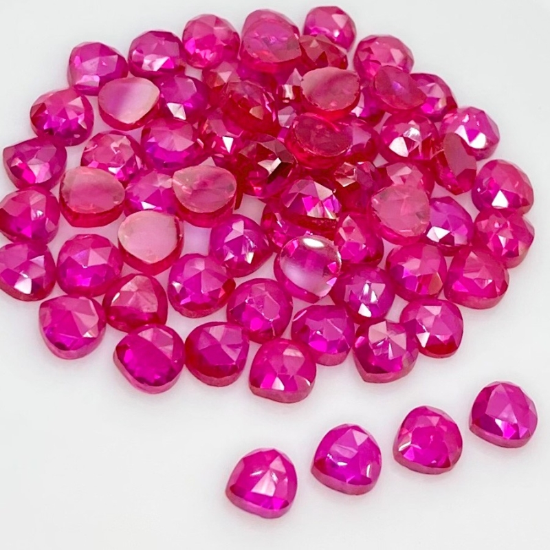  86.20 Cts. Lab Ruby 6mm Rose Cut Heart Shape AAA Grade Cabochons Parcel - Total 67 Pcs.