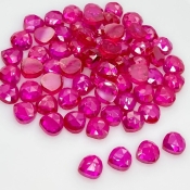  86.20 Cts. Lab Ruby 6mm Rose Cut Heart Shape AAA Grade Cabochons Parcel - Total 67 Pcs.