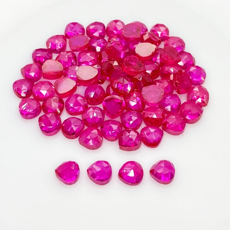 Lab Ruby Rose Cut Heart Shape AAA Grade Cabochon Parcel - 6mm - 67 Pc. - 86.20 Cts.