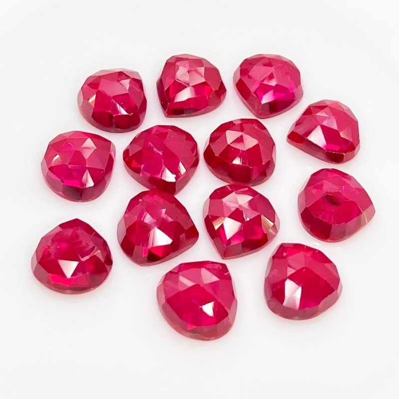  107.70 Cts. Lab Ruby 12mm Rose Cut Heart Shape AAA Grade Cabochons Parcel - Total 13 Pcs.