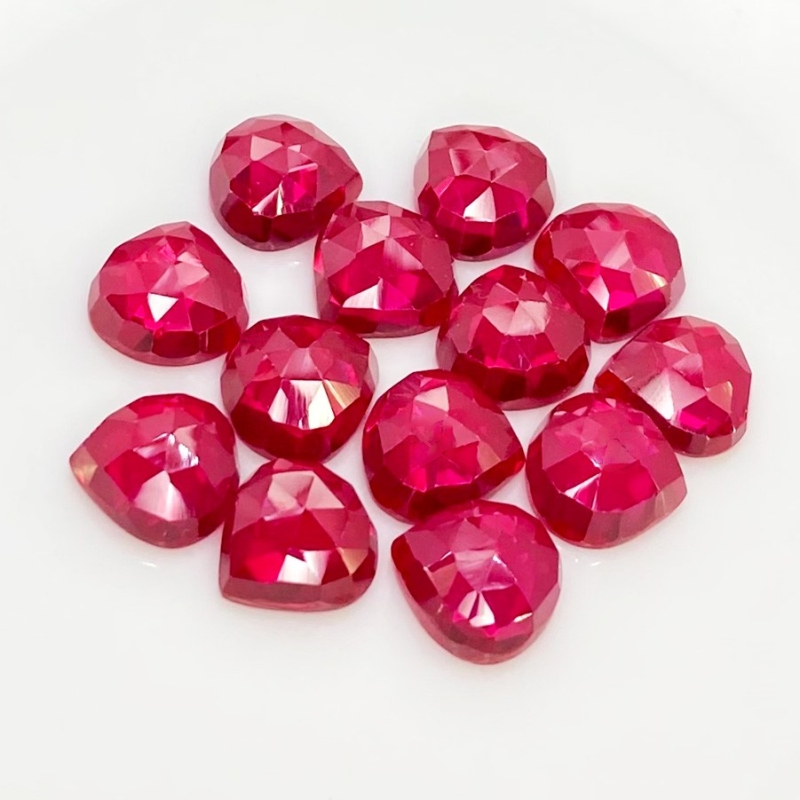  107.70 Cts. Lab Ruby 12mm Rose Cut Heart Shape AAA Grade Cabochons Parcel - Total 13 Pcs.