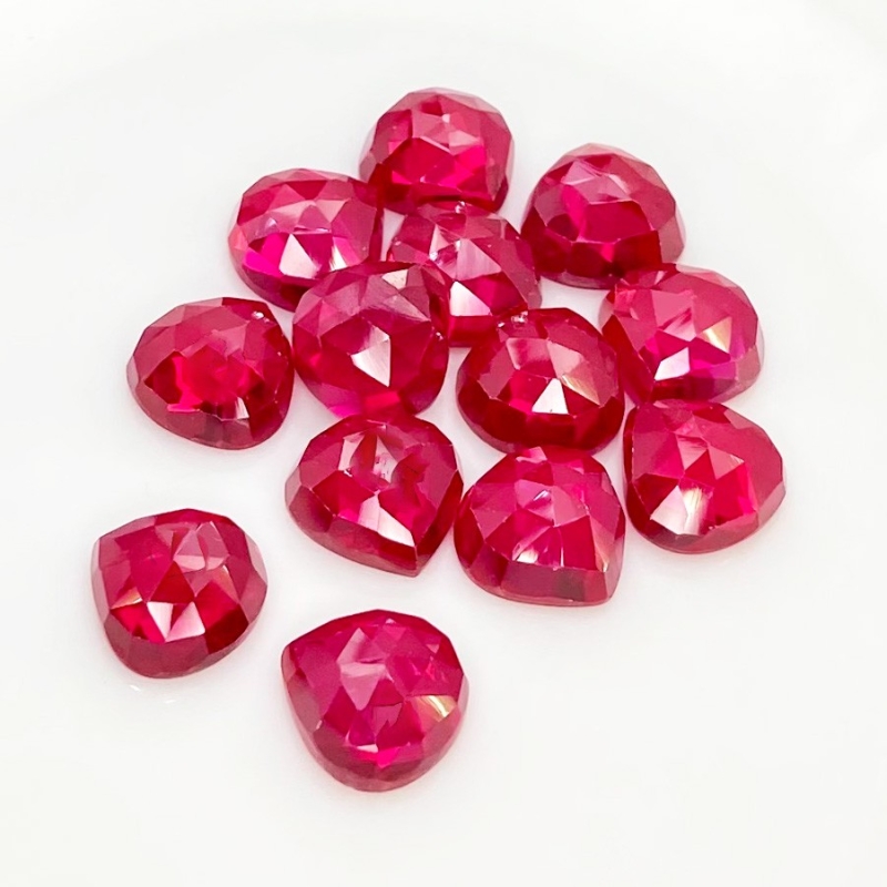  107.70 Cts. Lab Ruby 12mm Rose Cut Heart Shape AAA Grade Cabochons Parcel - Total 13 Pcs.