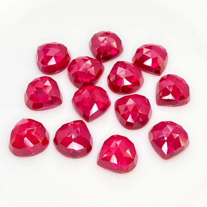  106.45 Cts. Lab Ruby 12mm Rose Cut Heart Shape AAA Grade Cabochons Parcel - Total 13 Pcs.