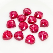  106.45 Cts. Lab Ruby 12mm Rose Cut Heart Shape AAA Grade Cabochons Parcel - Total 13 Pcs.