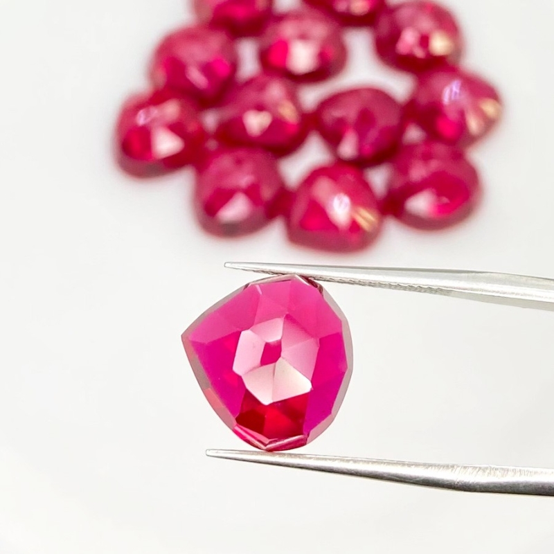 106.45 Cts. Lab Ruby 12mm Rose Cut Heart Shape AAA Grade Cabochons Parcel - Total 13 Pcs.
