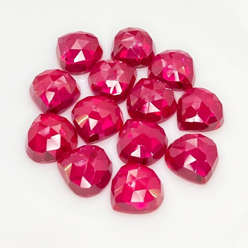  106.45 Cts. Lab Ruby 12mm Rose Cut Heart Shape AAA Grade Cabochons Parcel - Total 13 Pcs.