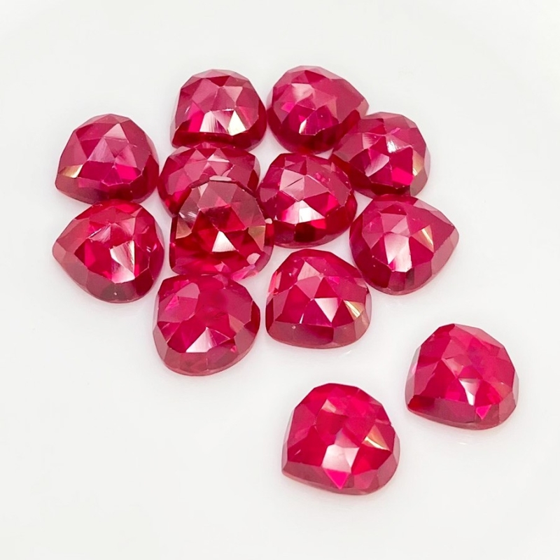  106.45 Cts. Lab Ruby 12mm Rose Cut Heart Shape AAA Grade Cabochons Parcel - Total 13 Pcs.