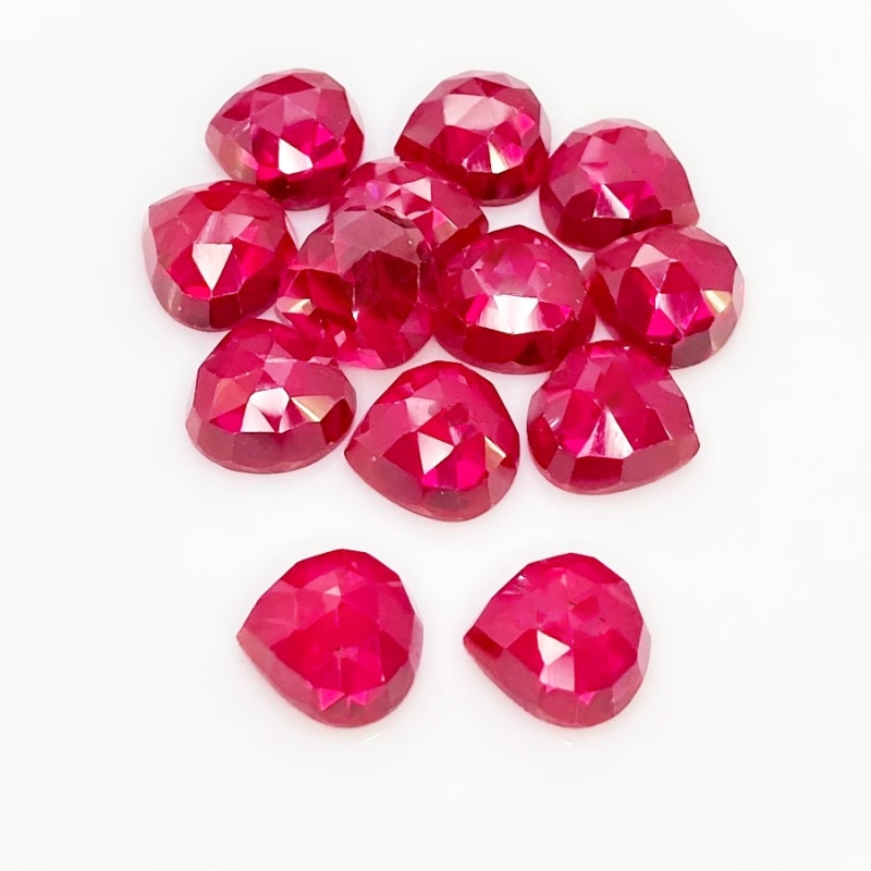  106.45 Cts. Lab Ruby 12mm Rose Cut Heart Shape AAA Grade Cabochons Parcel - Total 13 Pcs.