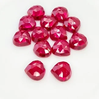  108.90 Cts. Lab Ruby 12mm Rose Cut Heart Shape AAA Grade Cabochons Parcel - Total 13 Pcs.