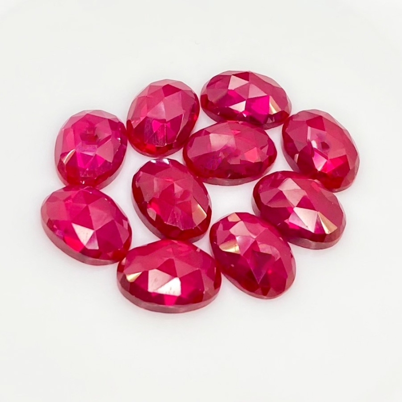  76.35 Cts. Lab Ruby 14x10mm Rose Cut Oval Shape AAA Grade Cabochons Parcel - Total 10 Pcs.
