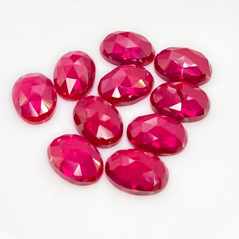  76.35 Cts. Lab Ruby 14x10mm Rose Cut Oval Shape AAA Grade Cabochons Parcel - Total 10 Pcs.