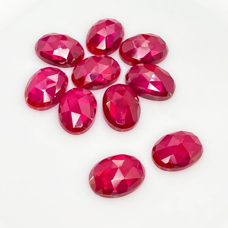  76.35 Cts. Lab Ruby 14x10mm Rose Cut Oval Shape AAA Grade Cabochons Parcel - Total 10 Pcs.