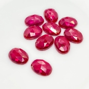  76.35 Cts. Lab Ruby 14x10mm Rose Cut Oval Shape AAA Grade Cabochons Parcel - Total 10 Pcs.