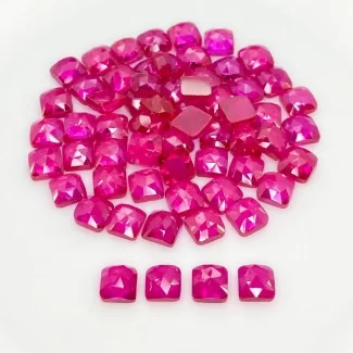 Lab Ruby Rose Cut Square Cushion Shape AAA Grade Cabochon Parcel - 6mm - 61 Pc. - 95.30 Cts.