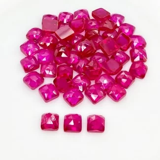 Lab Ruby Rose Cut Square Cushion Shape AAA Grade Cabochon Parcel - 6mm - 50 Pc. - 82.05 Cts.