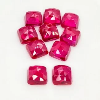 Lab Ruby Rose Cut Square Cushion Shape AAA Grade Cabochon Parcel - 10mm - 10 Pc. - 74.20 Cts.