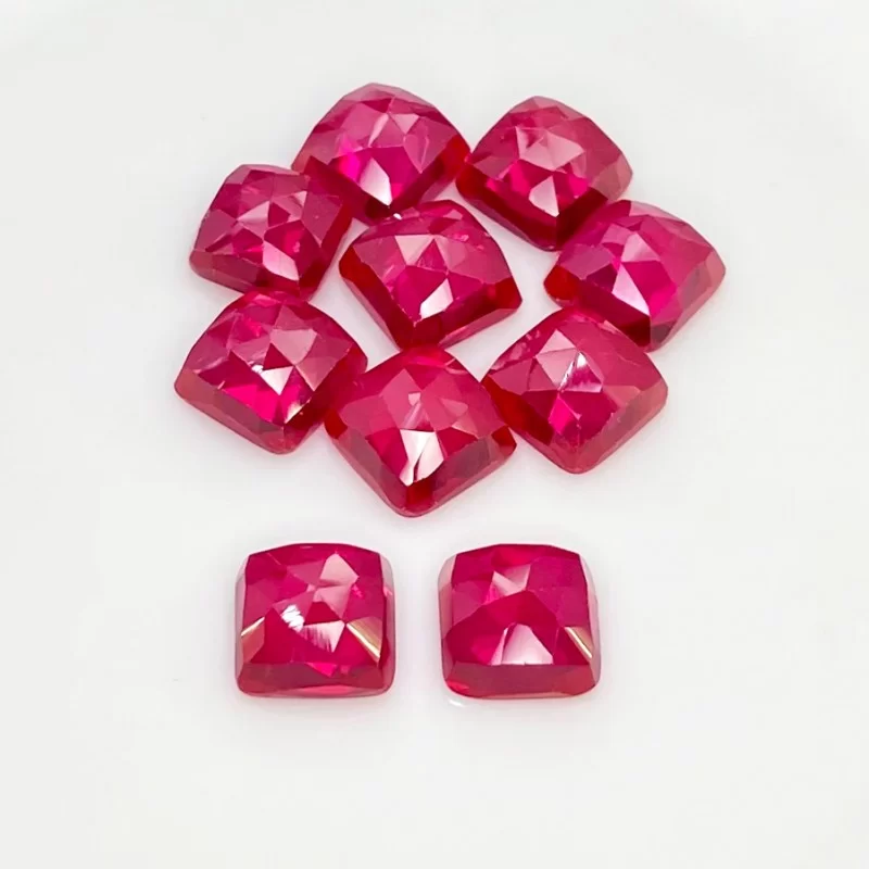 Lab Ruby Rose Cut Square Cushion Shape AAA Grade Cabochon Parcel - 10mm - 10 Pc. - 69.15 Cts.