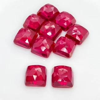 Lab Ruby Rose Cut Square Cushion Shape AAA Grade Cabochon Parcel - 12mm - 10 Pc. - 132.10 Cts.