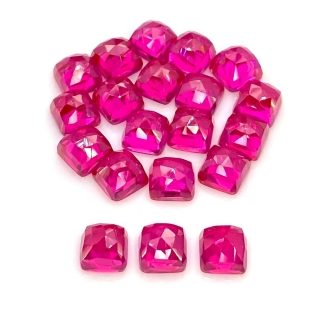  95.80 Cts. Lab Ruby 8mm Rose Cut Square Cushion Shape AAA Grade Cabochons Parcel - Total 20 Pcs.
