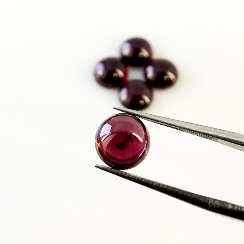 13.7 Carat Rhodolite Garnet 8mm Smooth Round Shape AA+ Grade Cabochons Parcel - Total 5 Pcs.