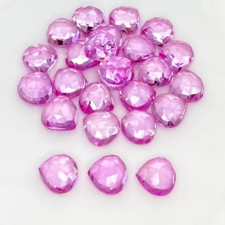 Lab Pink Sapphire Rose Cut Heart Shape AAA Grade Cabochon Parcel - 10mm - 25 Pc. - 117.90 Cts.