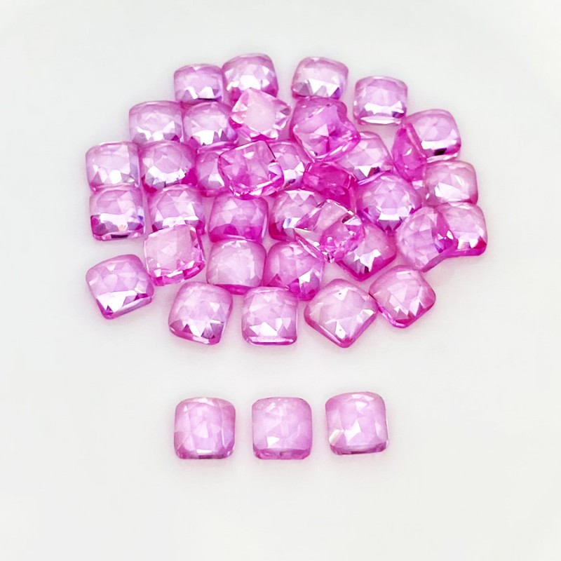 Lab Pink Sapphire Rose Cut Square Cushion Shape AAA Grade Cabochon Parcel - 6mm - 40 Pc. - 65.80 Cts.