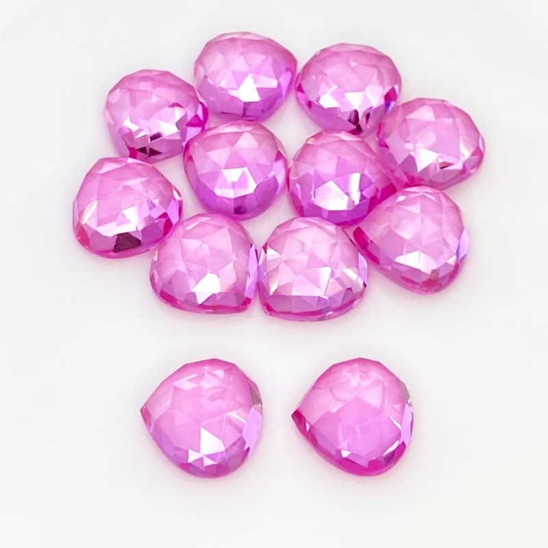  101.10 Cts. Lab Pink Sapphire 12mm Rose Cut Heart Shape AAA Grade Cabochons Parcel - Total 12 Pcs.