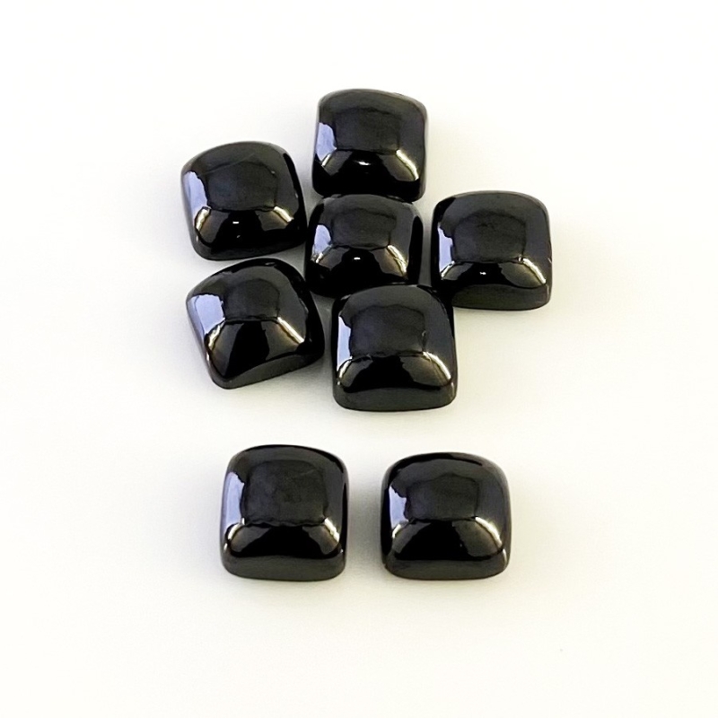 57.45 Carat Black Spinel 10mm Smooth Square Cushion Shape AAA Grade Cabochons Parcel - Total 8 Pcs.