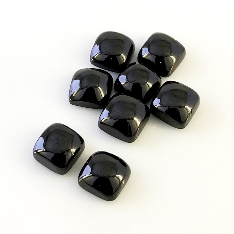 57.45 Carat Black Spinel 10mm Smooth Square Cushion Shape AAA Grade Cabochons Parcel - Total 8 Pcs.