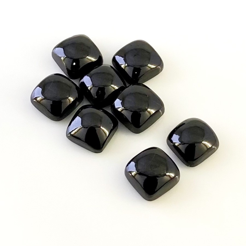 57.45 Carat Black Spinel 10mm Smooth Square Cushion Shape AAA Grade Cabochons Parcel - Total 8 Pcs.