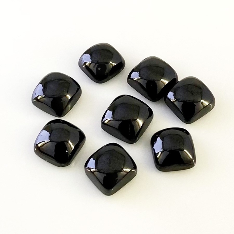 57.45 Carat Black Spinel 10mm Smooth Square Cushion Shape AAA Grade Cabochons Parcel - Total 8 Pcs.