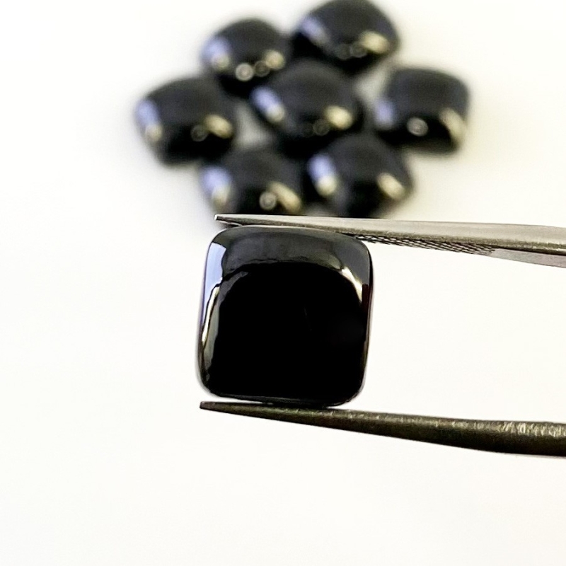 57.45 Carat Black Spinel 10mm Smooth Square Cushion Shape AAA Grade Cabochons Parcel - Total 8 Pcs.