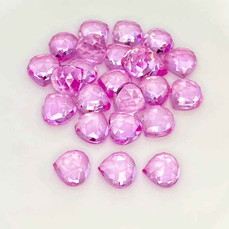 Lab Pink Sapphire Rose Cut Heart Shape AAA Grade Cabochon Parcel - 10mm - 24 Pc. - 115.75 Cts.