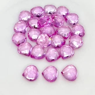  120 Cts. Lab Pink Sapphire 10mm Rose Cut Heart Shape AAA Grade Cabochons Parcel - Total 25 Pcs.