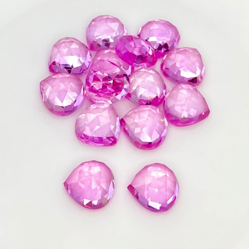  112.05 Cts. Lab Pink Sapphire 12mm Rose Cut Heart Shape AAA Grade Cabochons Parcel - Total 14 Pcs.
