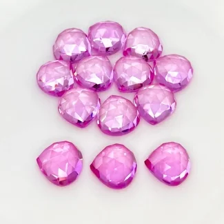  107.90 Cts. Lab Pink Sapphire 12mm Rose Cut Heart Shape AAA Grade Cabochons Parcel - Total 13 Pcs.
