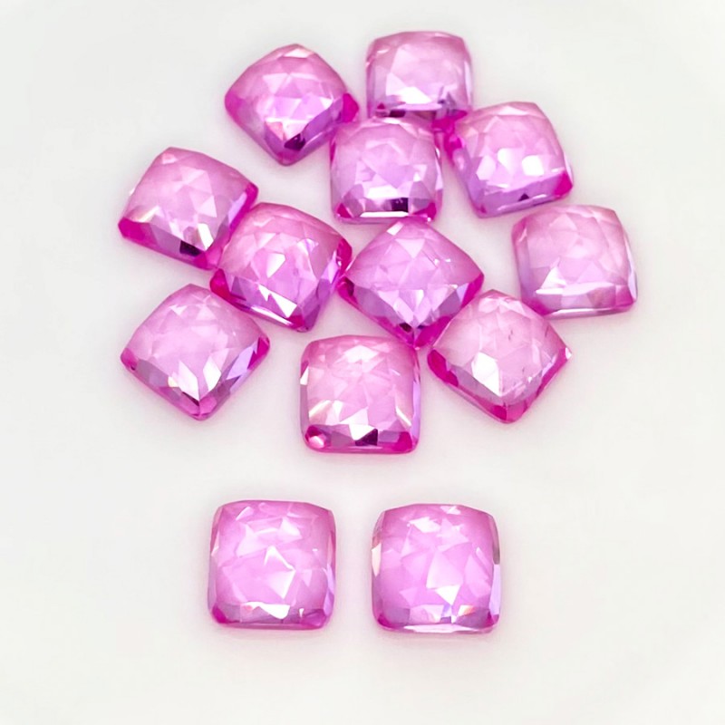 Lab Pink Sapphire Rose Cut Square Cushion Shape AAA Grade Cabochon Parcel - 10mm - 13 Pc. - 91.45 Cts.
