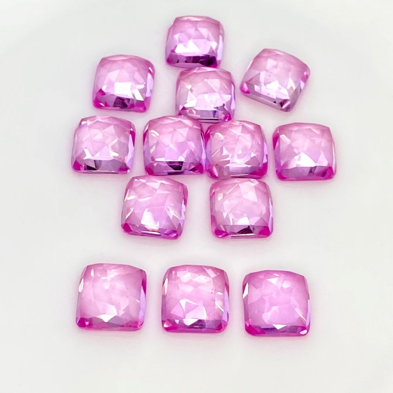  92.50 Cts. Lab Pink Sapphire 10mm Rose Cut Square Cushion Shape AAA Grade Cabochons Parcel - Total 13 Pcs.