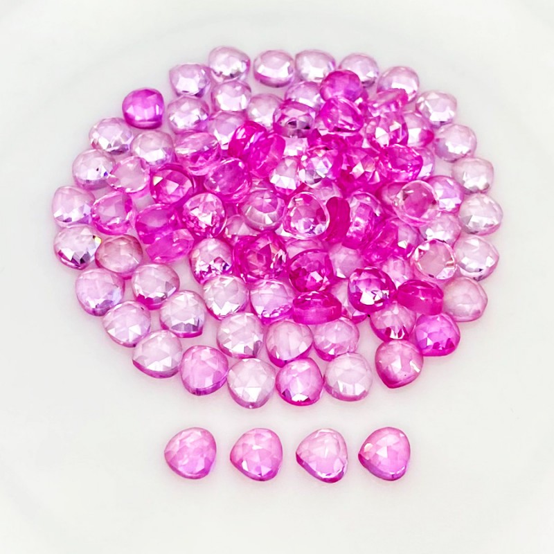  131.90 Cts. Lab Pink Sapphire 6mm Rose Cut Heart Shape AAA Grade Cabochons Parcel - Total 103 Pcs.