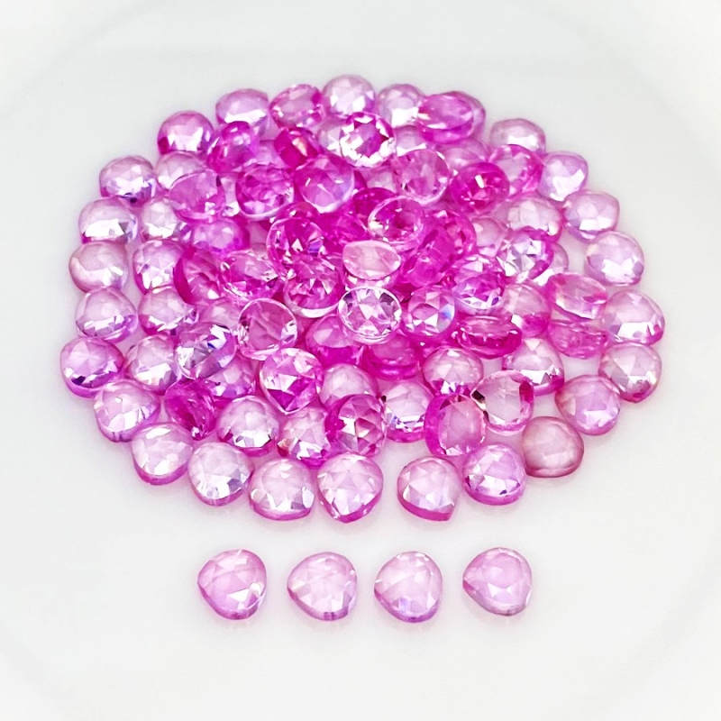 131.15 Cts. Lab Pink Sapphire 6mm Rose Cut Heart Shape AAA Grade Cabochons Parcel - Total 103 Pcs.