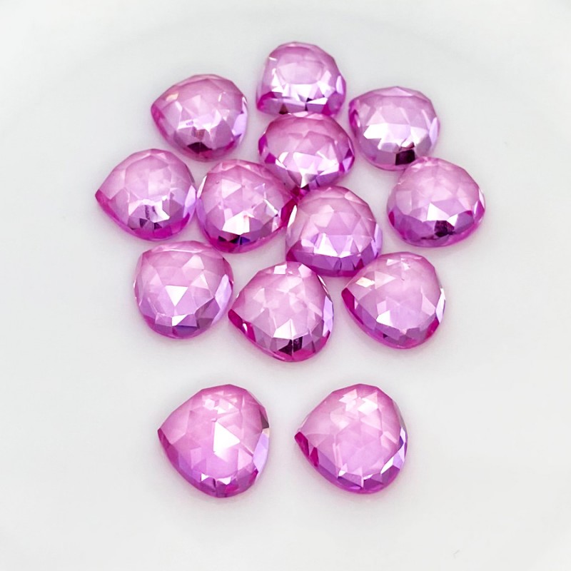  109.60 Cts. Lab Pink Sapphire 12mm Rose Cut Heart Shape AAA Grade Cabochons Parcel - Total 13 Pcs.