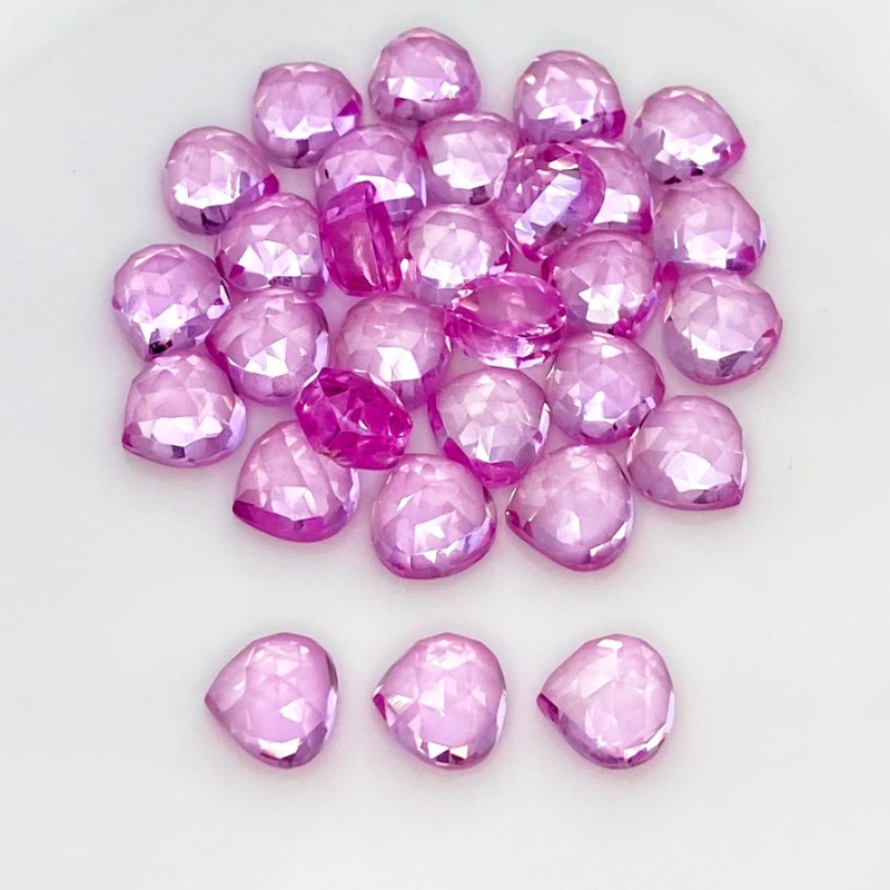  86.25 Cts. Lab Pink Sapphire 8mm Rose Cut Heart Shape AAA Grade Cabochons Parcel - Total 30 Pcs.