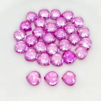 Lab Pink Sapphire Rose Cut Heart Shape AAA Grade Cabochon Parcel - 8mm - 30 Pc. - 89.20 Cts.