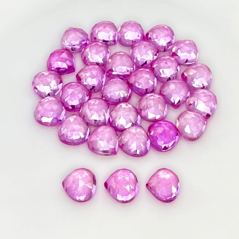  89.20 Cts. Lab Pink Sapphire 8mm Rose Cut Heart Shape AAA Grade Cabochons Parcel - Total 30 Pcs.