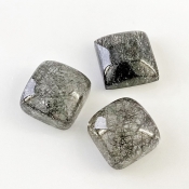 56.9 Carat Black Rutile 15mm Smooth Square Cushion Shape AA+ Grade Cabochons Parcel - Total 3 Pcs.